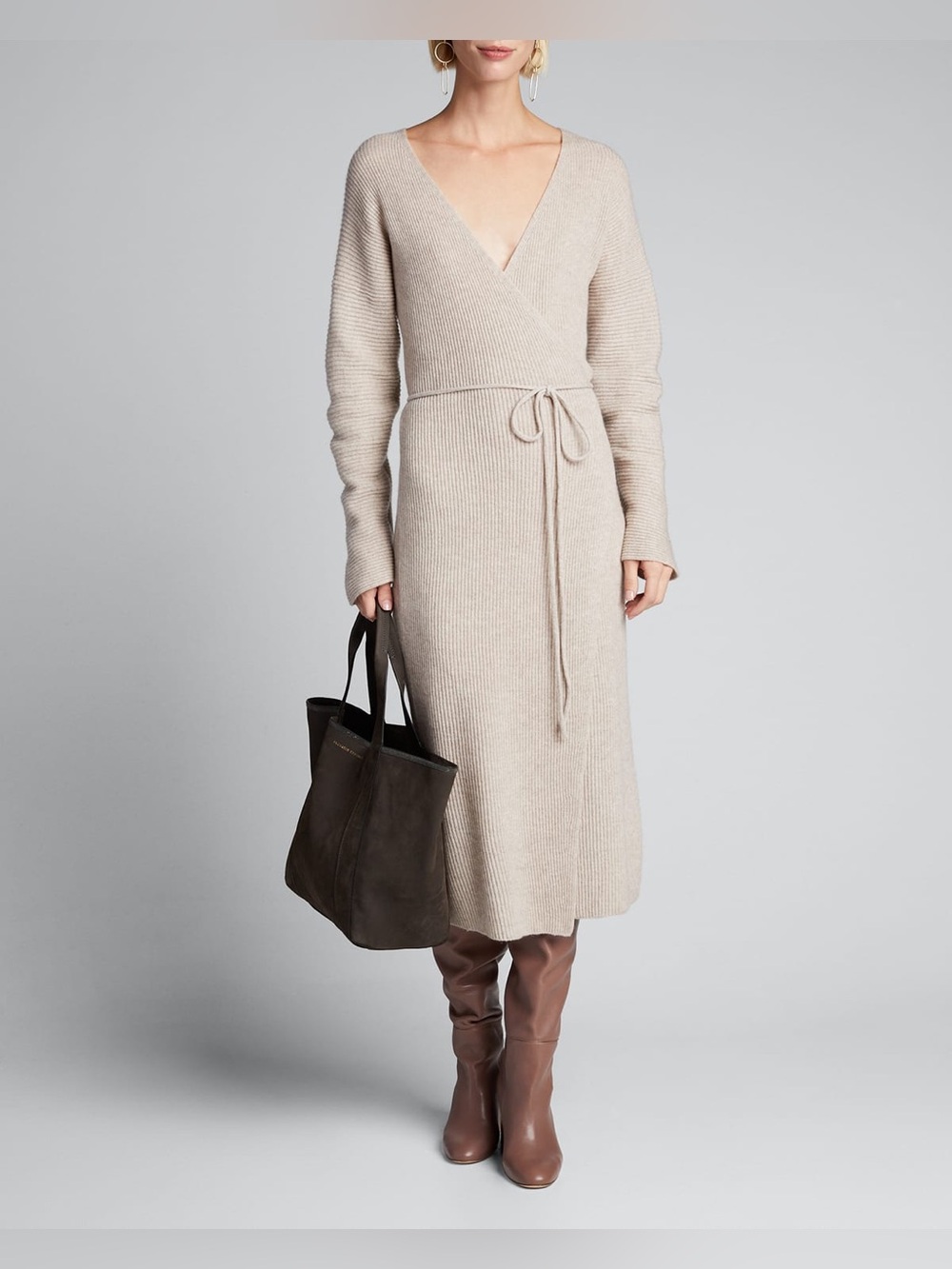 Vince beige wool cashmere wrap dress